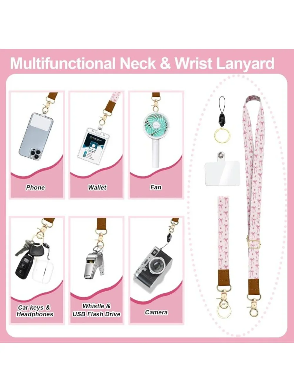 Adorable Pink Bow Strawberry Lanyard Wallet | RFID ID Holder & Card Case for